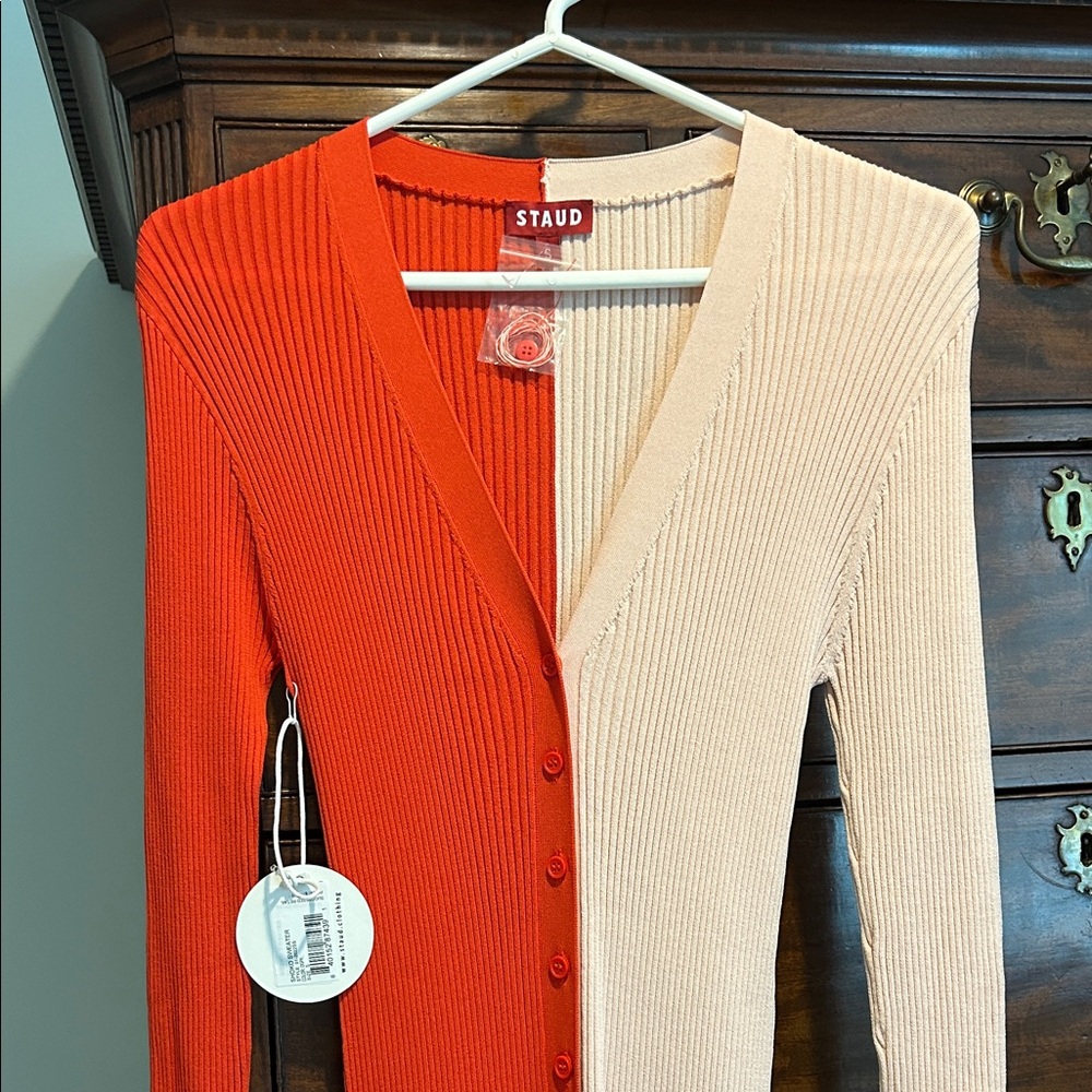 STAUD Women's Red and Cream dress